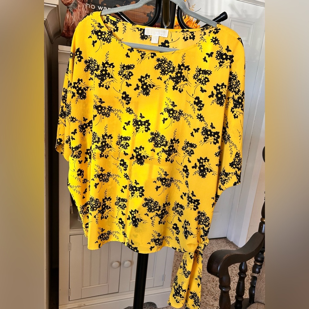 Michael Kors Yellow and Black Floral Blouse
